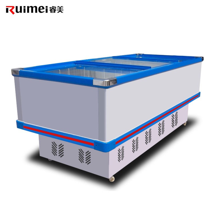 睿美島柜展示柜商用臥式冰柜玻璃門雙機冷凍速凍冰箱超市海鮮展柜
