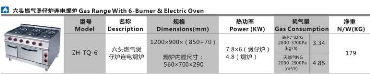 ZH-TQ-6六頭燃氣煲仔爐連電焗爐00004